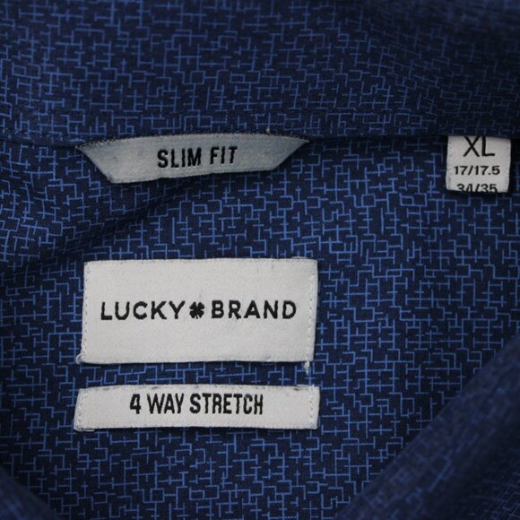Lucky Brand Shirt Mens XL (17/17.5, 34/35) Blue Geometric Slim Fit 4 Way Stretch - Picture 8 of 13